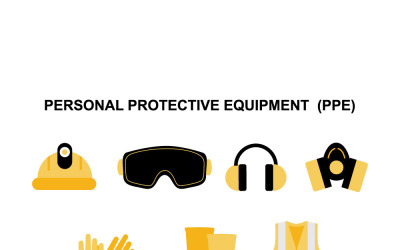 Редактируемый набор векторных иконок средств индивидуальной защиты для промышленной безопасности