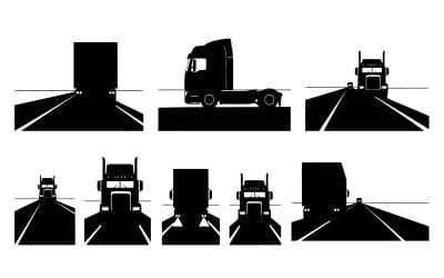Eight truck silhouettes, isolated on white background