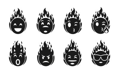 Huit silhouettes de têtes de feu noires isolées sur fond blanc avec un éclairage studio net.