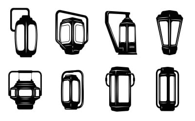 Set of eight vintage lantern silhouettes isolated on white background