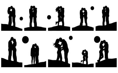 Set of ten romantic couple silhouettes isolated on white background