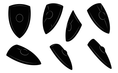 Black stylized shields or guitar pickguards with glossy white, isolated on white background