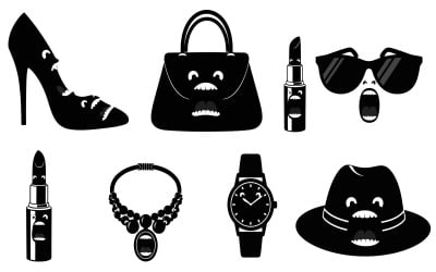 Eight Fashion Accessories Dark Silhouettes Isolated