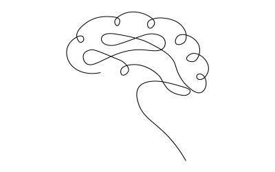 Human brain continuous one line drawing with abstract curves in a minimal modern artistic style