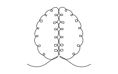 Esquema simple de cerebro humano en arte de línea continua con elementos curvos artísticos.