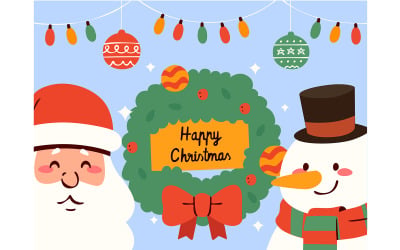 Santa Claus Cartoon with Friendly Snowman