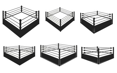 Silhouette of boxing rings , set of various isometric views isolated on white background