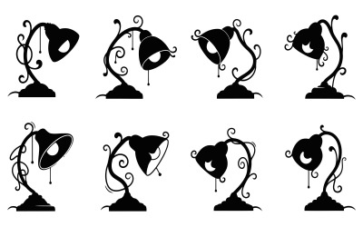 Silueta de lámparas de mesa estilizadas y ornamentadas aisladas sobre fondo blanco