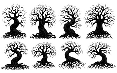 Vector illustration of spooky trees, dark forest design elements for isolated on white background