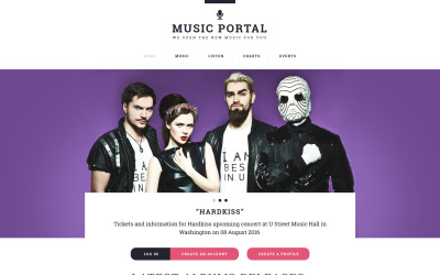 A zenei portál érzékeny webhelysablonja