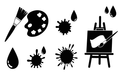 Black art and painting tools icons including paintbrush, palette, isolated on white background