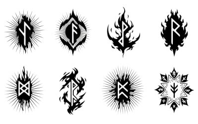 Digital illustration of ancient Norse rune symbols with fiery and isolated on white background