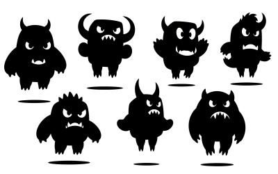 Flat design collection of angry black monster characters isolated on white background