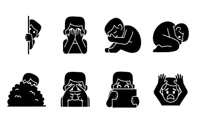 Flat design icons of fearful and shy people, hiding and expressing isolated on white background