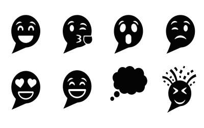 Flat design icons of various emojis expressing diverse emotions isolated on white background
