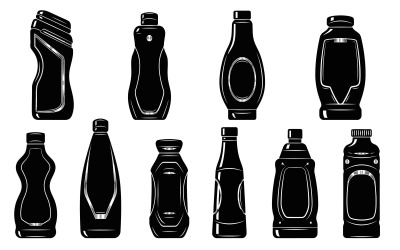 Flat design illustration of various sleek liquid product bottles isolated on white background