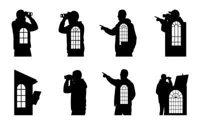 Silhouet van verschillende figuren met ramen geïsoleerd op een witte achtergrond