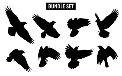 Silhouette illustration of flying eagles bundle set isolated on white background