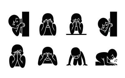 Silhouette of sad, depressed, and shy people , expressing negative isolated on white background