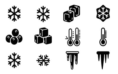 Vector illustration of ice, snow, and cold icon set including isolated on white background