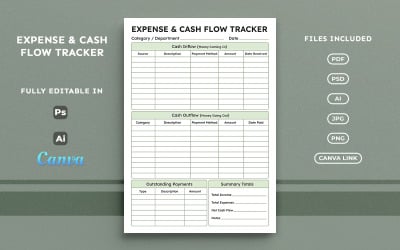Expense and Cash Flow Tracker – Business Finance Planner, Minimal A4 Layout