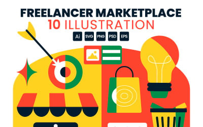 10 illustrationer av en marknadsplats för frilansare online