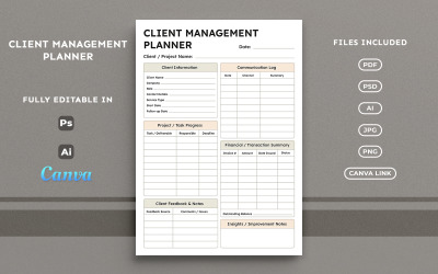 Client Management Planner – Business CRM Organizer, Modern Minimal Layout Template