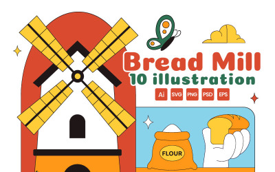10 Traditional Bread Mill Vector Illustration