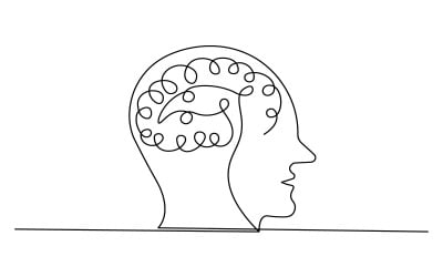 50 人脑连续单线图，白色背景