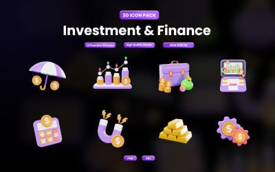 Набор 3D-иконок на тему «Инвестиции и финансы»