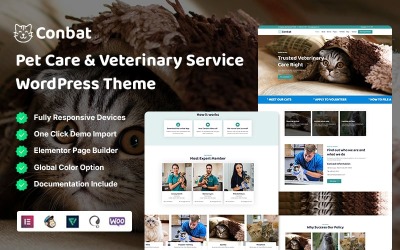 Tema de WordPress Conbat para cuidado de mascotas y servicios veterinarios
