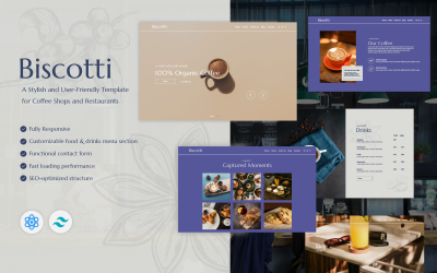 Biscotti – Kávézó-étterem React és Tailwind sablon