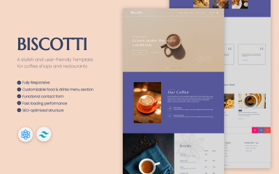 Biscotti – React- und Tailwind-Vorlage für Cafés und Restaurants