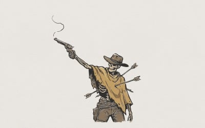 Cowboy Skeleton Western PNG, Vintage Wild West Design, Outlaw Skull Clipart, Gunfighter