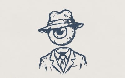 Eyeball in Suit PNG, Surreal Art Printable, Vintage Detective Illustration, Retro Suit PNG, Unique