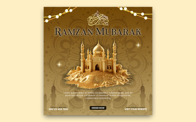 Ramzan Mubarak Golden Mosque Banner Template