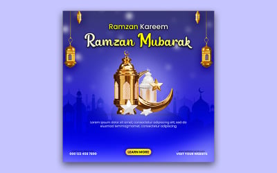 Ramzan Mubarak Islamic Greeting Banner Template | Lantern &amp;amp; Crescent Design