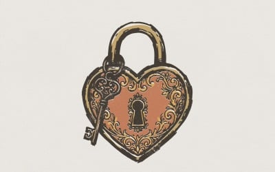 Vintage Heart Lock PNG, Ornate Key Clipart, Romantic Printable Art, Unique Love Padlock, Digital