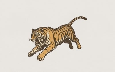 Vintage Tiger PNG, Wild Animal Print, Roaring Tiger Clipart, Retro Jungle Art, Big Cat PNG, Digital