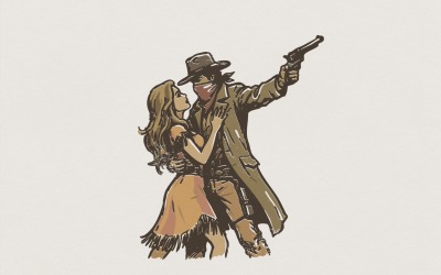Wild West Outlaw PNG, Cowboy and Cowgirl Romantic Illustration, Vintage Western Digital Art,