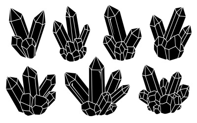 Black crystal cluster silhouette vector illustration isolated on white background