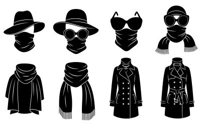 Black silhouette vector illustration of various fashion items and isolated on white background