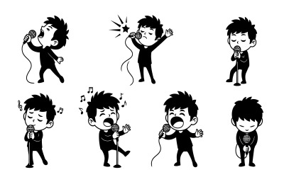 Cartoon man singing with microphone Vector illustration of various isolated on white background