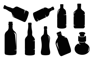 Collection of black bottle silhouettes isolated on white background