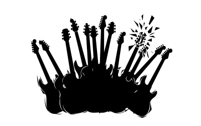 Silhouette of multiple electric guitars on , Vector illustration isolated on white background