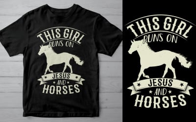 This Girl Runs On Jesus And Horses | Christian Cowgirl Digital Shirt Design |  Horse Lover PNG