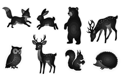 Black forest animal silhouettes on vector illustration isolated on white background