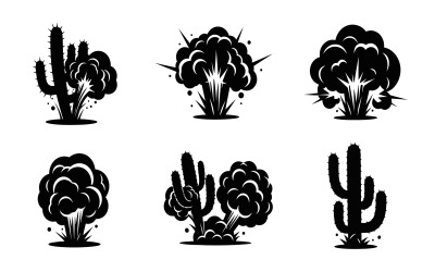 Black silhouette cactus explosion vector illustrations isolated on white background