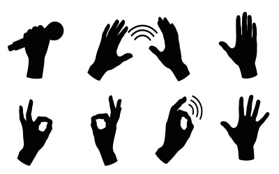 Black silhouette hands gesturing speaking communicating isolated on white background