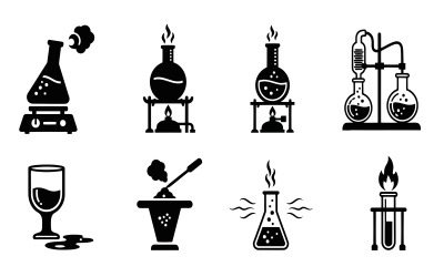 Black silhouette laboratory equipment vector icons set isolated on white background